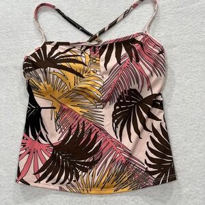 Anne Cole Collection Pink Brown Floral Tankini Swim Top Size MD Pad Shelf Bra